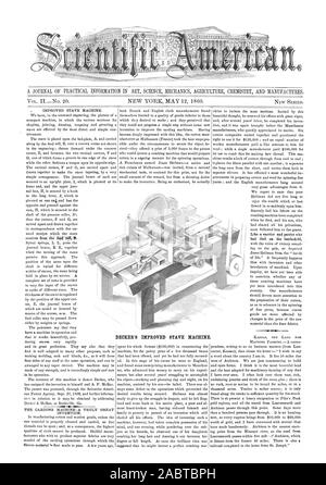 Eine Zeitschrift Für Praktische. Informationen IN DER KUNST WISSENSCHAFT MECHANIK LANDWIRTSCHAFT CHEMIE UND PRODUZIERT. Von DECKER VERBESSERTE DAUBE, Maschine, Scientific American, 1860-05-12 Stockfoto