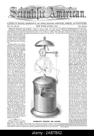 Eine ZEITSCHRIFT FÜR PRAKTISCHE INFORMATIONEN IN WISSENSCHAFT MECHANIK LANDWIRTSCHAFT CHEMIE UND PRODUZIERT. Grimshaws DETEKTOR UND ALARM!., Scientific American, 1860-06-02 Stockfoto