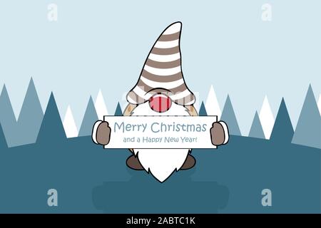 Süße Weihnachten Zwerg auf Winterlandschaft mit Weihnachten Grußkarte Vektor-illustration EPS 10. Stock Vektor