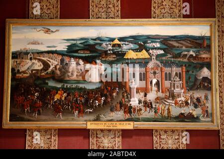 Malerei in Schloss Chambord, l'Entrevue du Camp du Drap d'Or, 1620. Frankreich. Stockfoto