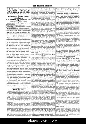 Informationen über die PATENTIERBAR NOV ELTY VON ERFINDUNGEN. Wale und Feuerstein. ROYAL AGRICULTURAL SOCIETY FAIR - Dampf pflügen. BESSEMER 'S PROZESS DER HERSTELLUNG VON STAHL. Die MÄCHTIGSTE WAFFE DER WELT., Scientific American, 1861-09-07 Stockfoto