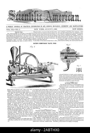 A. in der wöchentlichen Zeitschrift für PRAKTISCHE INFORMATIONEN IN WISSENSCHAFT MECHANIK CHEMIE UND fertigt Hayes, in dem sich der Wechseldatenträger VENTIL PUMPE., Scientific American, 1862-08-02 Stockfoto