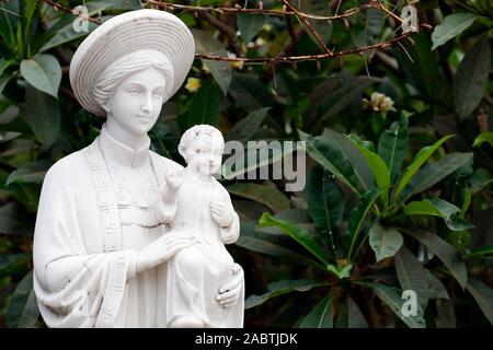 Statue Unserer Lieben Frau von La Vang in Ao Dai Kleid. Phu Cam Kathedrale. Farbton. Vietnam. Stockfoto