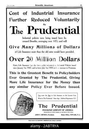 Kosten der industriellen Versicherung Weitere freiwillig gesenkt Durch die aufsichtsrechtlichen gerillt Vorteile gegenüber 1 0% Mittelwertbildung und wird viele Millionen Dollar der Lebensversicherung mehr als die alten Preise zur Verfügung gestellt haben würde. Über 20 Millionen Dollar extra Lebensversicherung hat auch freiwillig zur Industriepolitik hinzugefügt wurde dieses der größte Vorteil gegenüber den Versicherungsnehmern, die je von der aufsichtsrechtlichen GivingVlore Lebensversicherung für das Geld gewährt als eine ähnliche Politik jemals zuvor ausgestellt. Die Prudential Insurance Company von Amerika als Aktiengesellschaft durch den Staat New Jersey John F. DRYDEN Stockfoto