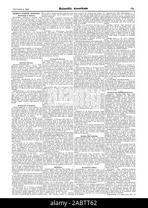 Vor kurzem patentierten Erfindungen. In Bezug auf Bekleidung. Elektrische Geräte. Von Interesse für die Landwirte. Hardware. Haushalt Dienstprogramme. Maschinen und Geräte Meatanical., Scientific American, -1909-09-04 Stockfoto