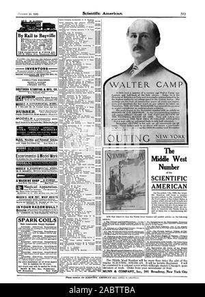 Der mittlere Westen Nummer des Scientific American auf Dezember 1909 llth der Überwachungspersonen wissenschaftliche Amerikaner wird eine Nummer aus, die ganz auf die wunderbaren Mitte dle West Region der Vereinigten Staaten gewidmet ist eine Zahl, die sich breit und anschaulich dargelegt, nicht nur die Interessen der Landwirtschaft der Region, sondern auch die größeren en esstechnik Unternehmen des ritory eingestellt. Copyright 1909 von Mons Co. Luc. WALTER LAGER etwas mehr als vor einem Vierteljahrhundert Walter Lager war Kapitän und die Hälfte der Yale elf. Heute ist er Direktor von Athletik an der Yale und allgemein anerkannt die höchste zu sein Stockfoto