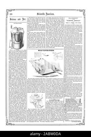 S 15 15 Kopien. für zwölf Monate S221 Süd West- und kanadischen Geld oder Post Briefmarken für Gleichheit tor Abonnements übernommen. Kanadische sub Für alle Vereine von Zwanzig und über die jährlichen Sub scription ist nur $ 1 40. Namen können zu unterschiedlichen Zeiten und von unterschiedlichen Post gesendet werden - officea Speci Männer Kopien werden gratis zu jedem Teil des Landes gesendet werden. MUNN & Co Verleger und Patentanwälte Nr. 37 Park-row New York. MILLS' KLEE-PICKER., Scientific American, 1859-05-28 Stockfoto