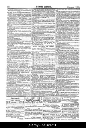 158 anhängigen Anmeldungen für NEUAUSSTELLUNGEN. EXPOSITION UNIVERSELLE ICH PEASE der verbesserten ÖLEN!  , Scientific American, 1867-09-07 Stockfoto