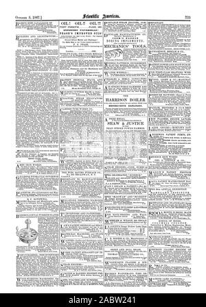 EXPOSITION UNIVERSELLE PEASE der verbesserten ÖLEN! COOK'S PATENT zerstörerischen Explosion., Scientific American, 1867-10-05 Stockfoto