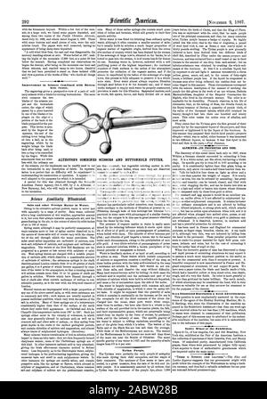 Verbesserung der Schere kombiniert mit Knopfloch Cutter. Salze und andere Fremdstoffe im Wasser. Tyrian Lila. Aluminium.--TS-Eigenschaften und Verwendungen. Ist eine illustrierte Beschreibung eine gute Werbung. Einheimische Weine in der Ausstellung. Dinescu die kombinierte Scheren und KNOPFLOCH CUTTER., Scientific American, 1867-11-09 Stockfoto