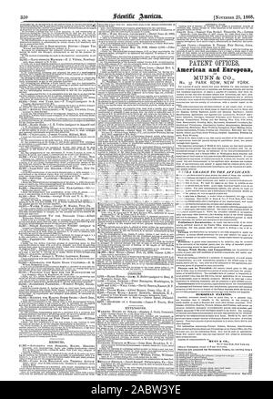 9 Nr. 37 PARK ROW NEW YORK. Europäische Patente. MUNN & CO PATENTÄMTER, Scientific American, 1868-11-25 Stockfoto