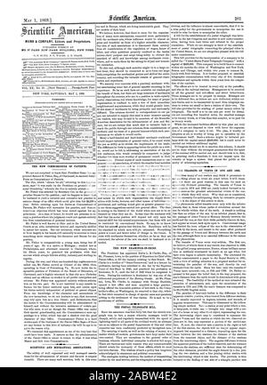 Die postdienste TELEGRAPH Rechnung. MUNN & UNTERNEHMEN Herausgeber und Eigentümer. Nr. 37 PARK ROW (PARK GEBÄUDE) NEW YORK. Inhalt der neue Kommissar der Patente. Wissenschaftliche und mechanischen Verbindungen. Die Transite der VENUS IM JAHRE 1874 UND 1882., Scientific American, 1869-05-01 Stockfoto