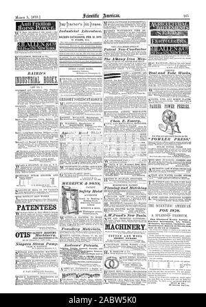 BAIRD'S KATALOG FEB. 15 1870. Baumwolle und Wolle kitschige Picker Dieser illustrierte Wochenzeitung Praktische Informationen Kunst Wissenschaft Manutactures - In seine 20.fth, Scientific American, 1870-03-05 Stockfoto