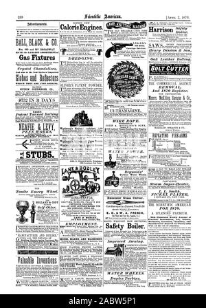 Nr. 565 und 567 Broadway haben die größte Auswahl an Gas Armaturen und auch mit den neuen Stilen von importierten, DIE SIE GERADE ÖFFNEN. HOLLAND & Cody kalorischen Ernrines. Harney's Barns heraus - Gebäude & Zäune. Woodward's Cottages und Landhäuser. Woodward's Suburban & Landhäuser. Das Brennen Bauzeichnung Buch. GEO. E.HOLZ WARD Herausgeber Qualität der Arbeit gleich und die Preise niedriger als in jedem anderen LANE & BODLEY MODELLBAUER UND MASCHINIST. JOHN A. ROEBLING'S SÖHNE GROSSE WIRTSCHAFT IN Excelsior Glas Messer. E.D.&W. A. FRANZÖSISCHE Sicherheit Kessel. flOMMUNICATIONS DRAHTSEIL. Diese Illustrated Weekly Stockfoto