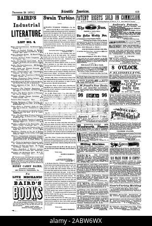Lager Holster. hlmoke - brennende Sicherheit Kessel. Schwingende Motoren Doppel- und Einzelzimmer 1-2 t100 - Horse Power. Kreiselpumpen 100 bis 100000 Liter Schlamm. Saud Schotter Kohle Getreide etc. Mit der Verletzung. Alle Licht einfach, langlebig und wirtschaftlich. Für Rundschreiben senden. 8 O'Clock. Farbige Platten. Rochester, N.Y., 10 $ AUS 50 CENT! Für Leute, die jetzt auf der Erde bestimmt. °NIA EIN DOLLAR PRO JAHR! Hundert KOPIEN FÜR 950 AA Woodworth Planern. Fräsmaschine ZIEGEL P UMP THEA NEKTAR MIT DER PATENTRECHTE AN VERKAUFT. CONESSION, Scientific American, 1870-12-24 Stockfoto
