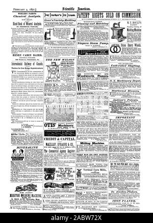 Porto. Katalog der praktische und wissenschaftliche Bücher HENRY CAREY BAIRD 406 Nussbaum und Philadelphia. Pa Auo IPATENT durch Ausschreibungen für Iron Bridge Aufbauten. THEA NEKTAR UND KOMBINIERTE Hobel- und passenden Niagara Steam Pumpe. Träger und Träger Woodworth Planern. Neue und 2d Hand. dl 50 pg A. JA. Jeder Mensch seinen eigenen Drucker., Scientific American, 1871-02-04 Stockfoto
