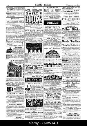 Stadt Subintoih MUNN & CO 37 Park Row New York. Die FREIEN MAURER FÜR 1871. Die größte Masonic monatlich in der Welt. L.L. SMITH 6 Howard st. New York. Nickel Plater. Kanadischen Erfinder MUNN & CO 37 Park Row New York. [Bolzenschneider Preise reduziert. Tanite Emery Rad. Hartholz Boards ad VoRoors. Ungarische ASCHE FRANZÖSISCH NUSSBAUM ANIBOINE THUYA UND TULIP HOLZ GEO. W. LESEN & Co. BOHRER DAMPF BOHRER. Drahtseil. Die innensechskantschraube Motor arbeitet die alle Porter der Gouverneur die Innensechskantschraube, Kessel und Standard gerade Kanten Oberfläche Platten und-Winkel. Gebäude Papier - Stiefel & Schuhe-4 London 49 Cannon Street Stockfoto