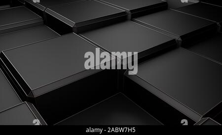 Metallic-Schwarz versetzte Würfel Hintergrund 3D-Rendering Stockfoto