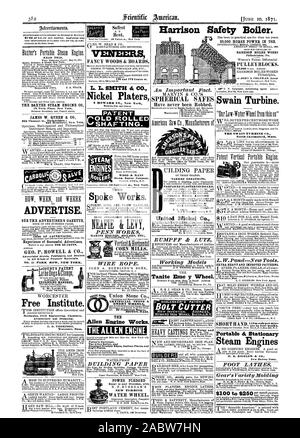 Harrison Sicherheit Kessel. 25000 PS im Einsatz. HARRISON KESSEL arbeitet Philadelphia Pa oder John A. COLEMAN Agent dieses lesen. Die BAXTER STEAM ENGINE CO 18 Park Place New York. JAMES W. QUEEN & Co 924 Chestnut St. Philadelphia; 335 Broadway New York. Werben. Siehe DES INSERENTEN ZEITUNG Erfahrung erfolgreicher Werber. Werbung Agenten, Verleger und Händler in allen hinds von Druckern" Materialien. LeCO (INT S PATENT LeConnt's Patent SPREIZDORN C. W. LeCOUNT Kostenlose Institut. Mechanik Bauingenieurwesen Chemie Architektur und Entwerfen. Worcester, Mass. Porter Gouverneur der Stockfoto