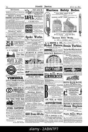 Gegründet 1770. Harrison Sicherheit Kessel. 25000 PS im Einsatz. HARRISON KESSEL arbeitet Philadelphia Pa 75000 IM EINSATZ. Oder JOHN A. COLEMAN Agent Einbrecher am Werk. Laxantien Kopfschmerzen Verdauung. 265 BROADWAY. Sprachen arbeitet. JAMES W. QUEEN & Co 924 Chestnut st. Philadelphia; 535 Broadway New York. Dussauce ist toll Arbeiten an Essig. Dnplais auf alkoholische Getränke. $ 10 von 50 cts. Die Schraube der Cutter den Allen Eno: ine funktioniert. Die innensechskantschraube Motor. Porter's Gouverneur der Allen Kessel und Standard gerade Kanten Oberfläche Platten und-Winkel. Geteerten UMMANTELUNG VORBEREITET VERPUTZEN BOARD DOUBLE DICK ROOFING Stockfoto