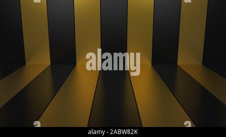 Schwarz und gold Streifen bilden und Zimmer Hintergrund. 3D-Rendering Stockfoto