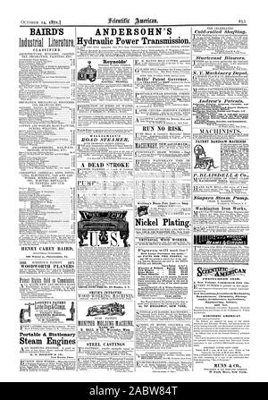 HENRY CAREY BAIRD 406 Walnut st. Philadelphia. Pa WOODWORTH PLANERN Portable es Stationäre Dampfmaschinen H.B. BIGELOW dls CO New Haven. Anschl. Bellis' Patent Gouverneur. Führen Sie KEIN RISIKO. Whitney's Rinder Fuß Kabelbaum Seife. (Dampf verfeinert.) Vernickelt. Nr. 120 DR 122 WOOSTER ST. New York. UNIVERSAL HOLZ ARBEITNEHMER Zahlen werden nicht lügen! Oder TATSACHEN FÜR DIE MENSCHEN. Kühlschrank Nähmaschinen werden in der UNITCD Staaten und England verkauft. Wheeler dc Wilson $ 45.00 SS 5,00 Neue Sängerin 32,50 65,00 Elias Howe. 35.00 65.00 Wilson Shuttle 40.00 45.00 gibt es kaum einen Unterschied in den Kosten ot Maschinen. Nr. 707 Stockfoto