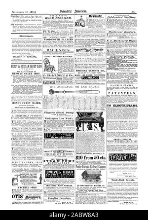 Die Verletzung. Alle Licht einfach, langlebig und wirtschaftlich. f Senden oder Rundschreiben. PATENT BANDSÄGE MASCHINEN S. BLAISDELL & Co Reynolds' Gearine Shafting. s für spezielle Anwendungen bereit, HENRY CAREY BAIRD 406 Nussbaum zu bestellen. Philadelphia, Pa. LeCOUNT PATENT LeCount die Patent SPREIZDORN MASCHINENHALLE OTIS. BROS. dc-CO.Niagara Steam Pumpe. Washington Iron Works PATENT VERBESSERT VIELZAHL SPRITZGIESSMASCHINEN und verstellbare DEN WALD GEMEINDE DAMPF PUMPE MANUFAKTUR. Schwenkkopf. Motor DREHMASCHINEN GAGE Maschine arbeitet. E VYAT RrORD. N.Y. UNIVERSAL HOLZ ARBEITER kanadischen Erfinder 37 Park Row New York. $ 10 von 50 cts. Stockfoto