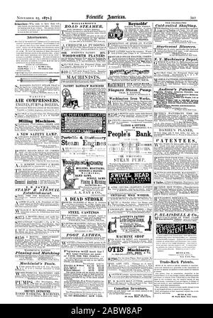 Zurück Seite-00 eine Linie Inside Seite 75 Cent eine Linie LUFT COMPRESSERS Fräsmaschinen. Ein neues SAFETY LAMP. E.H. PAYN STEMPEL&TENCIL Einrichtung. WOODBURY DIE PATENT Planung und Abstimmung der Maschinist Tools. SMITH'S verbessert die WADB/BOAD STEA 3 IEB WOODWORTH PLANERN PATENT BANDSÄGE MASCHINEN THETERFECT SCHMIERSTOFFGEBER 4 AMERIKANISCHE GRAPHIT' CO: 3c "Tragbaren ci Stationäre Dampfmaschinen H.B. BIGELOW & Co New Haven Anschl. STEEL CASTINGS FUSS DREHMASCHINEN FIKiert INUNCININt ligil 5 neue und 2 d. HAND Niagara Steam Pumpe. Washington Iron Works attIGGS & Snyder 98 Broadway N. People's Bank PATENT VERBESSERT VIELZAHL SPRITZGIESSTECHNIK Stockfoto
