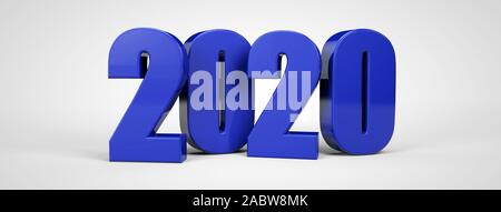 2020 Neue Jahr 3d-blau metallic Text 3D-Rendering Stockfoto