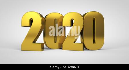 2020 3d-gold Text auf weißem Hintergrund. 3D-Render Abbildung Stockfoto