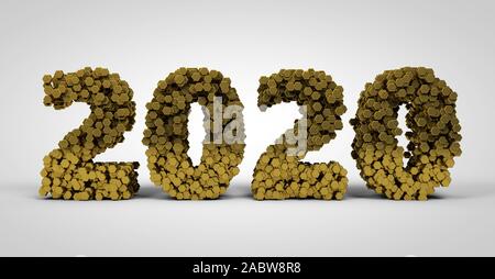 2020 3d-gold Text aus Sechsecken auf weißem Hintergrund. 3D-Render Abbildung Stockfoto