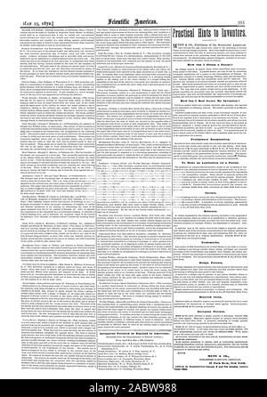 25. Mai 1872.1 patentierten Erfindungen in England durch Amerikanische?. Wie kann ich ein Patent? Vorläufige Prüfung. Um eine Anmeldung für ein Patent. Vorbehalte. Neuausstellungen. Marken. Geschmacksmuster. Abgelehnt. Europäische Patente. NUNN & CO 37 Park Row New York. Patent Mee., Scientific American, 1872-05-25 Stockfoto