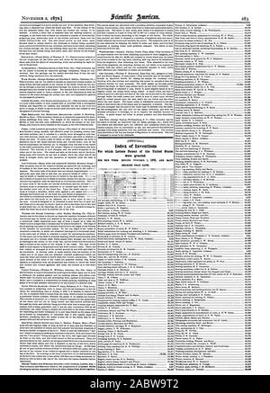 [Offizielle. Index der Erfindungen, für die Patentschriften der Vereinigten Staaten MIT DIESEM DATUM gewährt wurden. 131823, Scientific American, 1872-11-02 Stockfoto