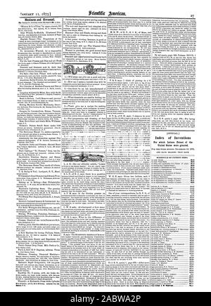 Xeroonalt. Index der Erfindungen, für die Buchstaben Patent in den Vereinigten Staaten gewährt wurden. Zeitplan der PATENTGEBÜHREN. 820 830 830 850 810 $ 10 815 830 DWI, Scientific American, 1873-01-11 Stockfoto