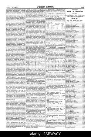 Kommunikation erhalten. Eine [Offizielle. Index der Erfindungen Patentschriften der Vereinigten Staaten am 8. April 1873, Scientific American, 1873-05-10 Stockfoto