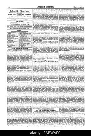 Nr. 37 PARK ROW NEW YORK 'X' Xi Mt XIX ES. Inhalt. Bergbau SCHULEN UND HOCHSCHULEN. . Experimente AUF DER STÄRKE DER MATERIALIEN. Rechte DER ERWERBER VON PATENTIERTEN ARTIKELN. Die neuen PHILADELPHIA DAMPFSCHIFFE. Die Wiener Ausstellung - ERNENNUNG EINES NEUEN EU-Kommissar. Die Neue YORE POST. MUNN & Co. Herausgeber und Eigentümer., Scientific American, 1873-05-31 Stockfoto