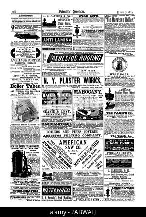 AtIrtrilstiatatc sp GLAS ÖL KOTFLÜGEL für Mahlzeiten und Maschinen 53,00 pro Dutzend. ASPHALTE DACHPAPPE. AVELING & PORTER ROCHESTER ENGLAND. Agent-W. C. Oastler 43 Exchange Place New York. Amerikanische KOHLE BÜGELEISEN Kesselrohre. Schmiedeeiserne Röhren und l'ITTINGS FÜR GAS, DAMPF UND WASSER ÖL Nr. 15 GOLD ST. NEW YORK. PHAMPION FEDER MATRATZE - Die SUPERIOR DAMPFMASCHINEN UND KESSEL & Vervielfältigung von Teilen. IM MOTOR UND KESSEL in eigentümlich ad apted Für alle Zwecke Re.. Mehr als 400 en. 100 Pferd-Pow er im Einsatz. Rundschreiben senden. Der Maschinist Tools EXTRA SCHWERE UND LICPR Wareroome 03 Liberty Street Neue Stockfoto