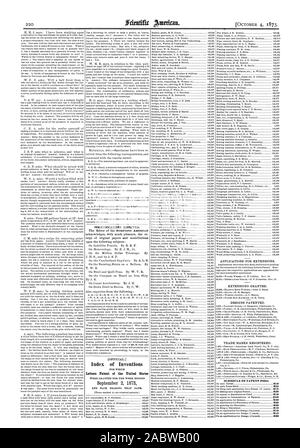 Kommunikation erhalten. (Offizielle. Index der Erfindungen Patentschriften der Vereinigten Staaten PLANEN VON PATENT FEESs 20 $ 810 820 850 850 810 810 815 830, Scientific American, 1873-10-04 Stockfoto