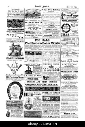 Die Hosen "BAHRE Büro 6 Cedar Street AMERICAN SAH CO KREISSÄGEN. Juli 1874. ronnials lassen von den Gouverneuren der Lade, Iowa und Dakota 20 HORSE POWER ROOT KESSEL sehr billig. "Die EMERY GRINDER' Stroudsburg Monroe Co. Pa PORTLAND ZEMENT der Harrison Kessel arbeitet mit echter größte Erfindung des Zeitalters. DIAMOND SOLID EMERY WH rels". Kessel UND ROHRLEITUNGEN ABGEDECKT ASBEST FILZEN FIRMA wiWE GARANTIEREN IHNEN BESSER ALS ALLE ANDEREN SAH S PORTLAND CEMENT MURRILL & KEIZER. 44 Holliday St. Köder. H. S. MANNING & Co. Agenten EXTRA SCHWERE UND VERBESSERTE LUCIUS W. TEICH MANUFACTUEIt PRATT'S ASTRAL ÖL. Nil Stockfoto