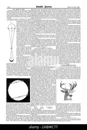 Der TRANSIT DER VENUS. Am 9. Dezember 1874 der Planet Venus zwischen Erde und Sonne passieren und nicht als einen runden schwarzen Fleck auf der Sonne Gesicht Reisen angezeigt. Diese phenome nicht ist, was durch den Transit der Venus und es wird erwartet, dass durch die sorgfältige Beobachtung der Daten wird durch die in der Regel in der Lage sein werden die Entfernungen der Himmelskörper, ihr Gewicht und ihre Maße zu messen. So wie die Dinge jetzt unser Wissen von der himmlischen Welt stehen im obigen Zusammenhang ist nicht genau, obwohl eine Skala von Abb. 1. ly gebaut. Die zuletzt beobachtete Transit von Stockfoto