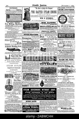 7. NOVEMBER 1874. Drahtseil. Jede Vielzahl DAMPF PUMPEN. COPE & MAXWELL M FG. 0 O. HAMILTONOH 10. Bügeleisen PLANERN NEW HAVEN MANUFACTURING CO. New Haven Anschl. DAMPFKESSEL UND ROHR FÜR PORTLANDZEMENT GROSSE EST IN DER ZEIT. Bügeleisen Fräser. Der DIE POPULÄRSTEN WISSENSCHAFTLICHEN PAPIER IN DER WELT. Band XXXIL - NEUE SERIE. IVIUN'N&. Co.37 PARK ROW NEW YORK. Stahlguß STAHLGUSS ZÄHNE TANNATE VON SODA Maschinen Kran Bros. Mfg. Co. INTIN DES TANITE UNTERNEHMEN neue Fräsmaschine PRATT'S ASTRAL ÖL. Asphalte Dachpappe. Hubbard & Aller zurück Seite 14.00 eine Linie. Inside Seite 7 Cents pro Zeile. SUPER- Stockfoto