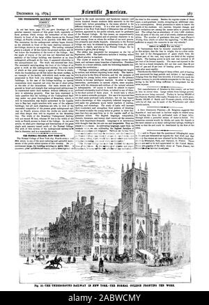 Die U-BAHN IN NEW YORK CITY. T-STÜCK NORMAL COLLEGE IN NEW YORK CITY. tendents tt entpuppt sich Vie belti jede Institution der Abb. scEolarrof. 13. Die U-BAHN IN NEUE YORIL - DIE NORMAL COLLEGE FRONTING TRE trug., Scientific American, 1874-12-19 Stockfoto