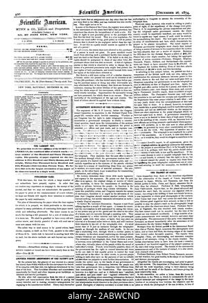 Nr. 87 PARK ROW NEW YORK. Begriffe. Club Bewerter: Inhalt. Wir drucken diese Woche zwei eetions des wissenschaftlichen Kopien. Die Menge an Papier für die tw Editions erforderlich ist fünfhundert und dreißig Riese und das Gewicht dreißig - neun tausend sieben hundert und Lieve dieses die größte Zirkulation jedes Papier seiner Klasse jemals in einer einzigen Woche ausgestellt werden. PUBLISHERS' Karte. Eine ÄNDERUNG DES PATENTRECHTS. Der TRANSIT DER VENUS. ! Das staatliche Monopol im T-STÜCK TELEGRAFENLEITUNGEN., Scientific American, 1874-12-26 Stockfoto