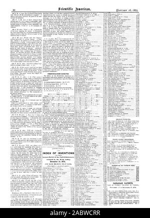 Kommunikation erhalten. INDEX DER Erfindungen erteilt ha der Woche 15 Dezember 1874 15 Ende:. R. 28, Scientific American, 1875-01-16 Stockfoto