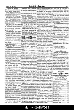 Kommunikation erhalten. [Offizielle. INDEX DER ERFINDUNGEN FOB, welche Buchstaben Patent der Vereinigten Staaten waren in der Woche vom 23. März 1875, Scientific American, 1875-04-24 Ende gewährt Stockfoto