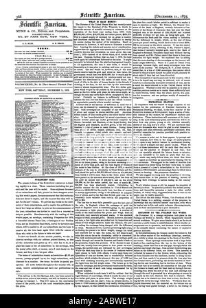 MUNN & Co. Herausgeber und Eigentümer. Veröffentlicht "wöchentliche an Nr. 87 PARK ROW NEW YORK. 0. D. MUNN. A. E. STRAND. Begriffe. Club Preise. Inhalt. Was ist hartes Geld ich MECHANISCHE ZEICHNUNG. EXPLOSION IM PULLMAN AUTO arbeitet. PUBLISHERS' Karte., Scientific American, 1875-12-11 Stockfoto