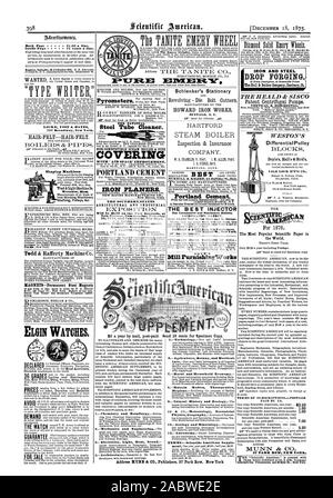 Zurück Seite 61.00 eine Linie. T JULI 2 S nicht brennbaren Dampf KESSEL & PIPE'' TERING mit 'Luft' Verbesserung. PORTLAND ZEMENT EISEN HOBEL. NEW HAVEN MANUFACTURING CO. New Haven. Conn DIE SÜDLICHEN: STAATEN LANDWIRTSCHAFTLICHE UND INDUSTRIELLE findet auf dem Messegelände am Schlenker von stationären und HOWARD IRON WORKS BUFFAL NEW YORK HARTFORD unternehmen werden. HARTFORD. CONN. MURRILL clz REIZER 44 Holliday St. Balt. Portland Zement. Von den besten Herstellern in London. Für Verkauf durch die besten Einspritzdüse für Lokomotiven und stationäre Kessel. FRIEDMANN'S PATENT. Über 15000 Jetzt hier und in Europa. Die Mühle HINWEIS Stockfoto