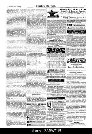 LININOTON Chicago. Die älteste Agentur für Werbung Patente in den Vereinigten Staaten. Kopien von Patenten. MUNN & CO 37 Park Raw N.Y. EAGLE FUSS DREHMASCHINEN NCAOHINEILT JEDER BESCHREIBUNG; George statt. JOHN ENTLEIN & Co., Scientific American, 1877-01-20 Stockfoto