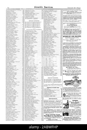 Zeitplan der PATENTGEBÜHREN. Die Neugier. Monatliche NACHLESE IN BIENE KULTUR. Falten und Rezepte. Erstellt vor der Scientific American. Bearbeitet von 89 Liberty St. New York. Verbesserte LUFTPUMPEN 37 Park Row New York City. Zurück Seite jedem Einfügen - $ 1,00 eine Linie. BARNES MASCHINEN. BEAN MACHT RUTSCHKUPPLUNG. Die Besten auf dem Clobe SICHERHEIT AUFZÜGE. D. FRISBIE CO New Haven Anschl. gefeiert Fuß Drehmaschinen. Wood-Working Maschinen. CORDESMAN ROAN & Co. Ittivs Cincinnati 0., 1877-01-27 Stockfoto