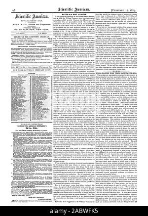 1845. MUNN & Co. Herausgeber und Eigentümer. Veröffentlicht wöchentlich an Nr. 37 PARK ROW NEW YORK. Der Scientific American Supplement der SCIENTIE7C AMERIKANISCHE Ergänzung für die Woche 17. Februar 1877 endet. Materie ALS MODUS DER BEWEGUNG. Spezielle MASCHINE ARBEITEN GEGEN MANIPULATIVE Geschick. Inhalt., 1877-02-17 Stockfoto